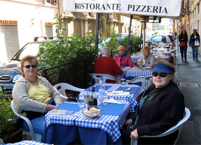 Pam and I in Rome lunching at a sidewalk cafe.