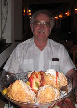 What real men eat when on vacation - Beignets with clotted cream and strawberry sauce